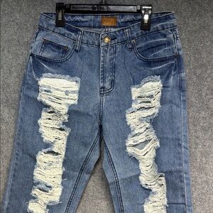 POL distressed 5 pocket cotton button zip closer jeans size small